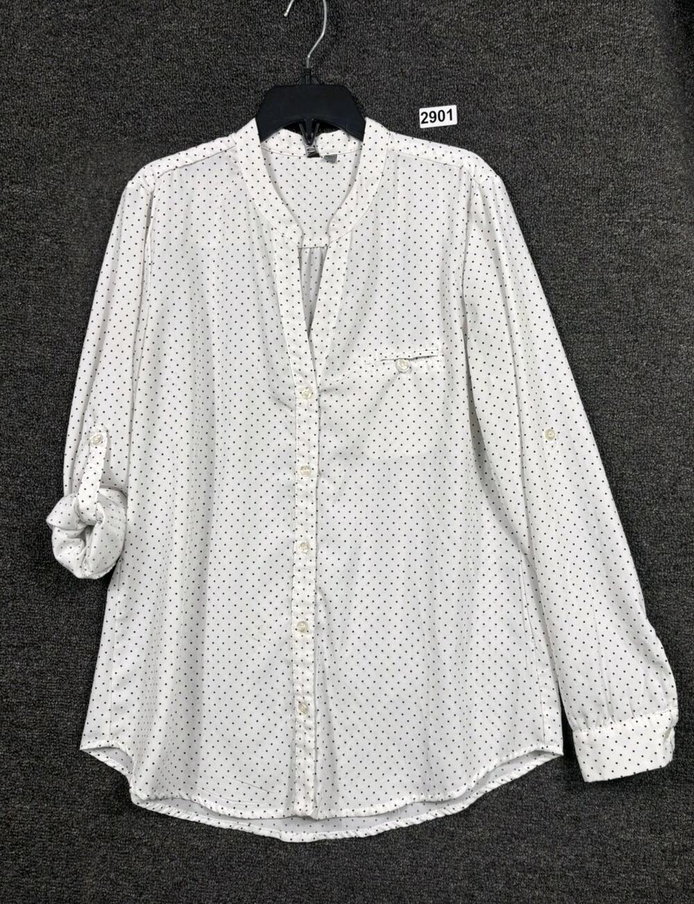 Kut from the Kloth White Polka Dot Button-Up Blouse Size Small